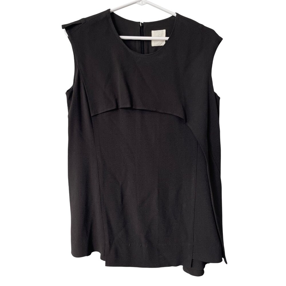 Kuho Tunic Top Size Small Black Asymmetrical Back Zip Solid Black Lagenlook